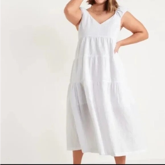 Old Navy | Tiered Seersucker All-Day Dress in White Size L - Picture 1 of 2